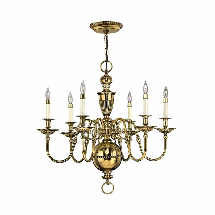 "Thornhamwood" Polished Brass Six Candle Chandelier "Thornhamwood" Polished Brass Six Candle Chandelier