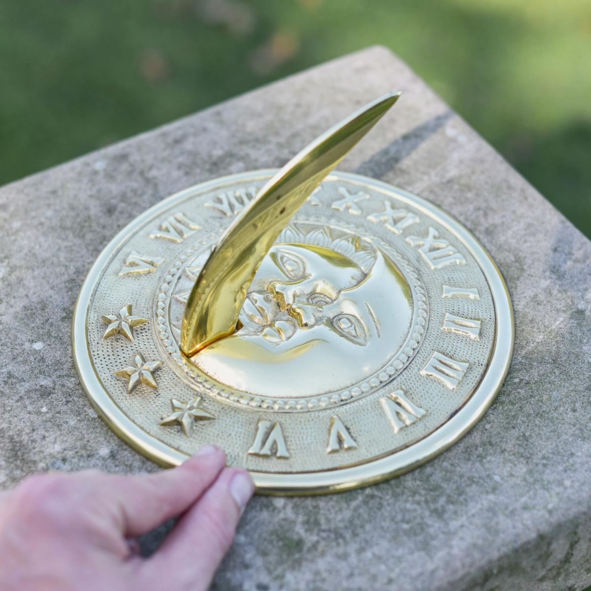Scale Shot of Polished Brass "Sun & Moon" Sundial - 195mm
