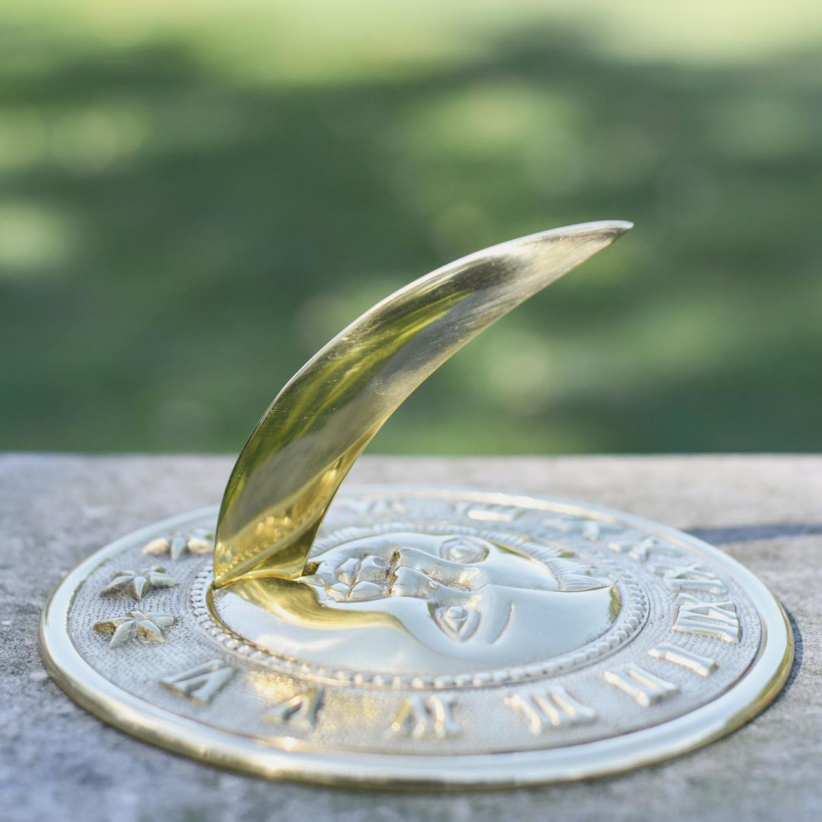 Polished Brass "Sun & Moon" Sundial - 195mm in Situ