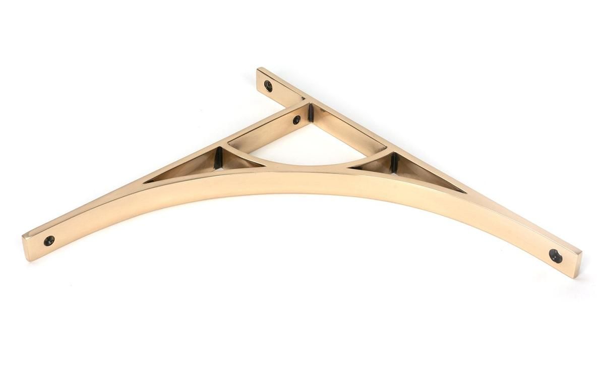 Close-Up of Polished Bronze "Ascension" Arched Crescent Shelf Bracket - 314mm x 250mm
