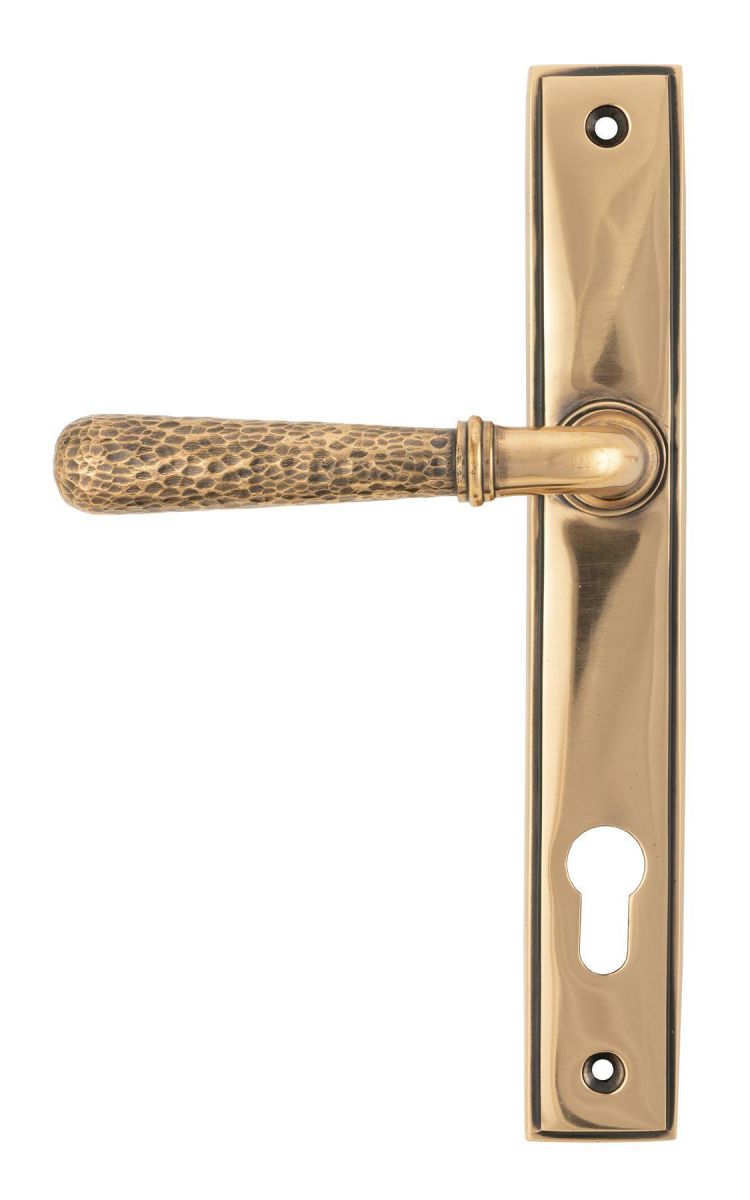 Polished Copper Hammered Slimline Lever Door Handle Back