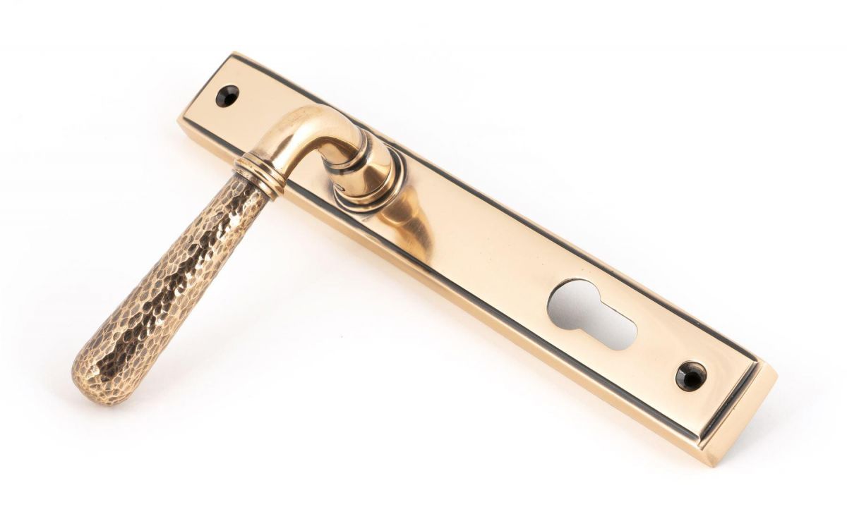 Polished Copper Hammered Slimline Lever Door Handle