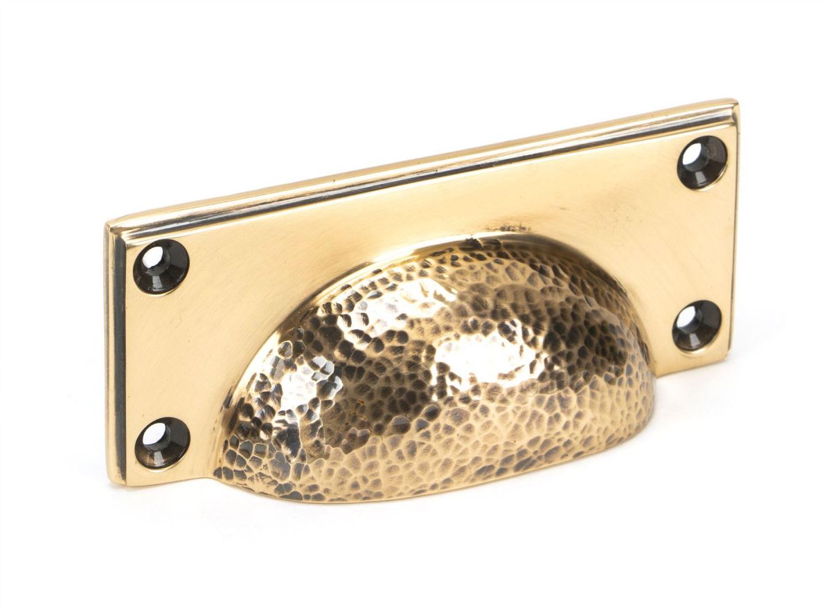 Polished Copper Rectangular Drawer Pull with Curved Hammered Handle