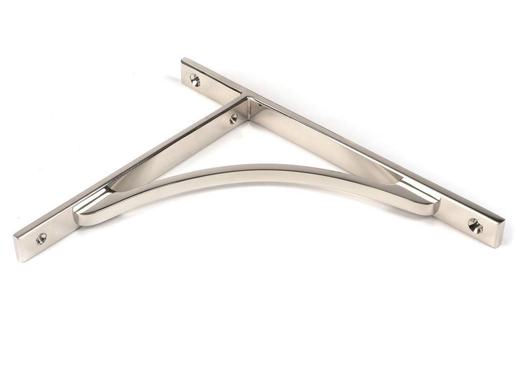 Close-Up of Polished Nickel "Appleton" Traditional Arched Shelf Bracket - 260mm x 200mm