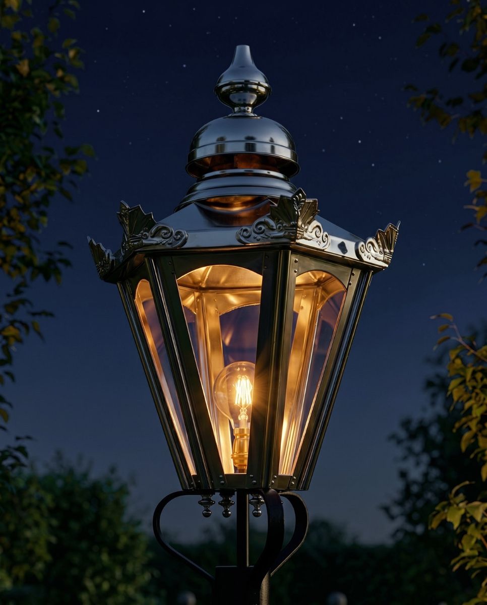 Polished Nickel Concordia Hexagonal Lantern Digital Illustration At Night