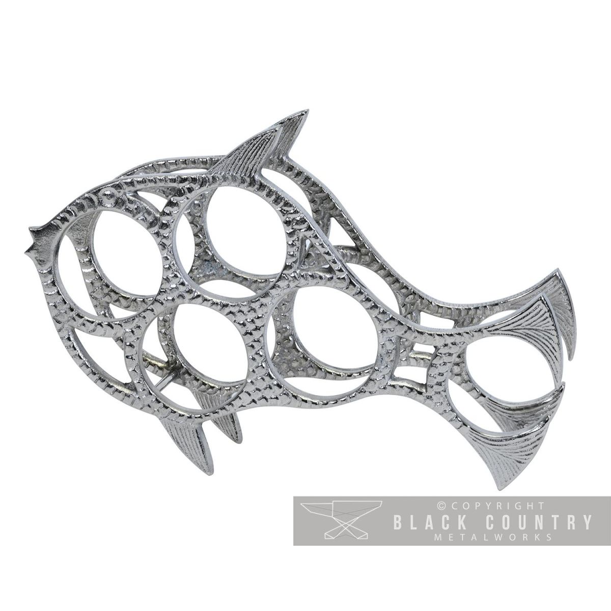 "Fish" Design Wine Rack Finished in a Polished Nickel "Fish" Design Wine Rack Finished in a Polished Nickel