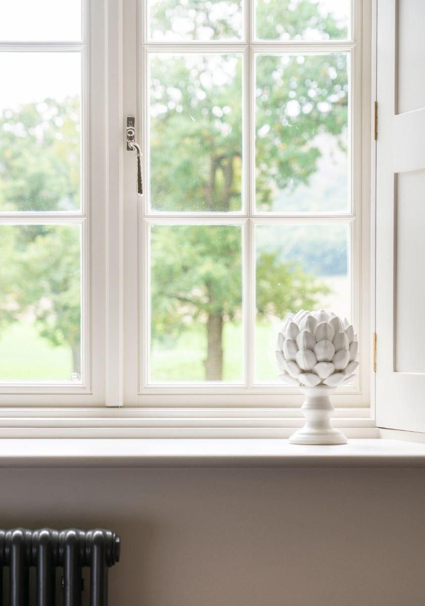 Polished Nickel Hammered Espag Window Handle - Right Handed on Window Polished Nickel Hammered Espag Window Handle - Right Handed on Window