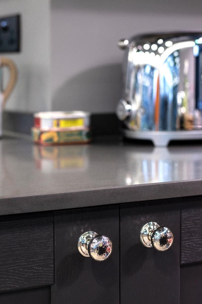 Polished Nickel Hammered Mushroom Cabinet Knob - 32mm in Situ