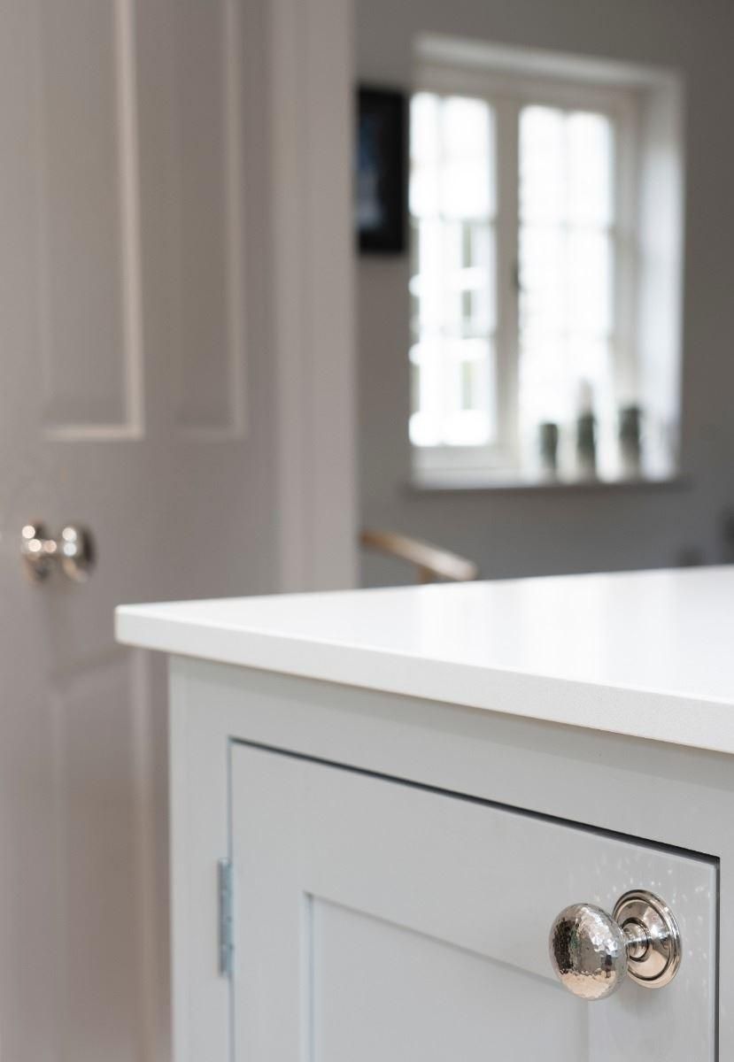 Polished Nickel Hammered Mushroom Cabinet Knob - 38mm on Door Polished Nickel Hammered Mushroom Cabinet Knob - 38mm on Door