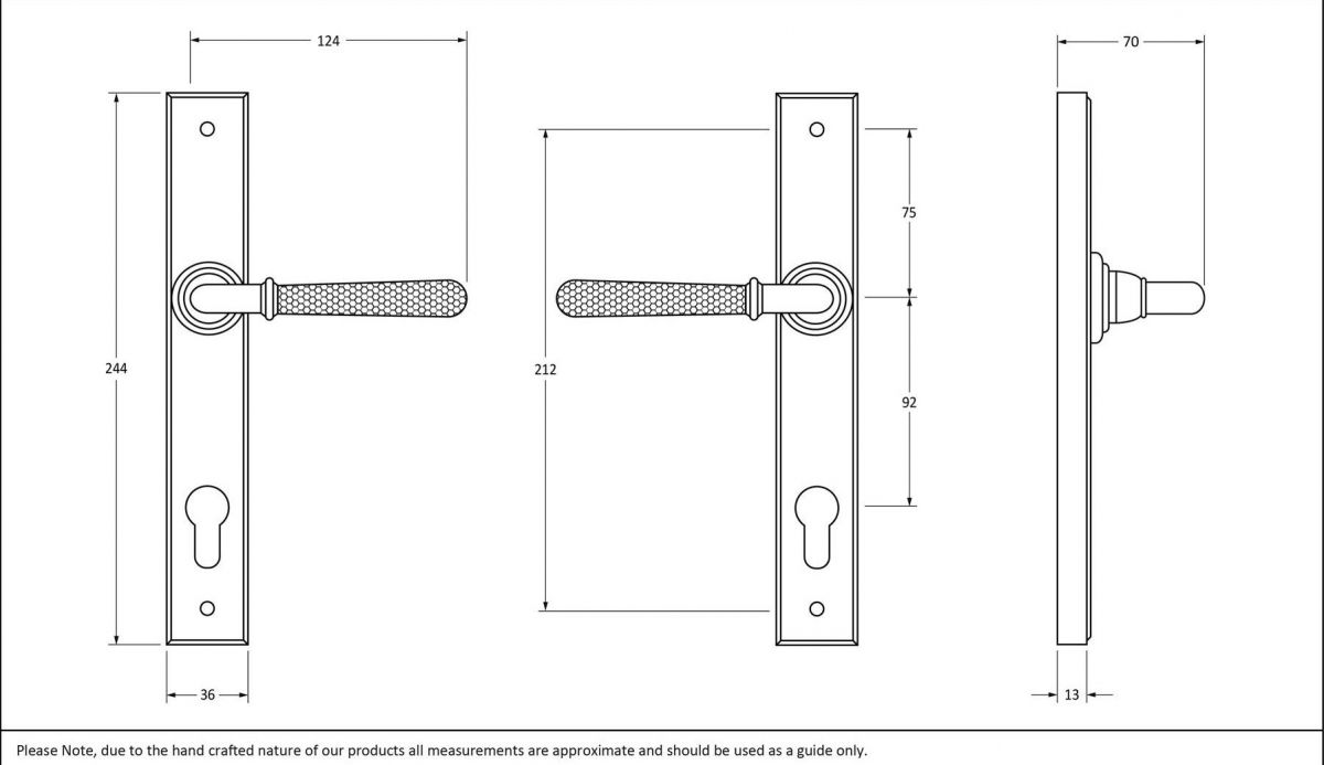 Polished Copper Hammered Slimline Lever Door Handle Dimensions