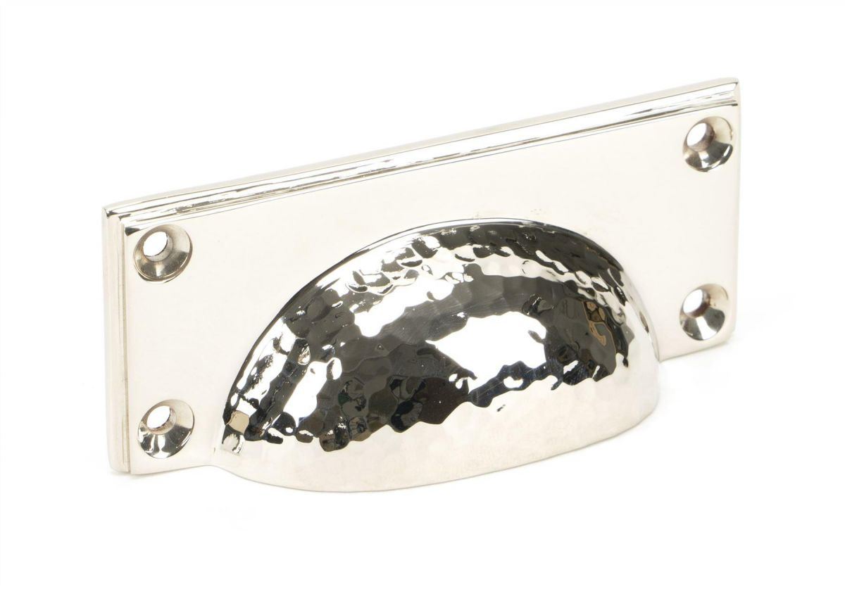 Polished Nickel Rectangular Drawer Pull with Curved Hammered Handle