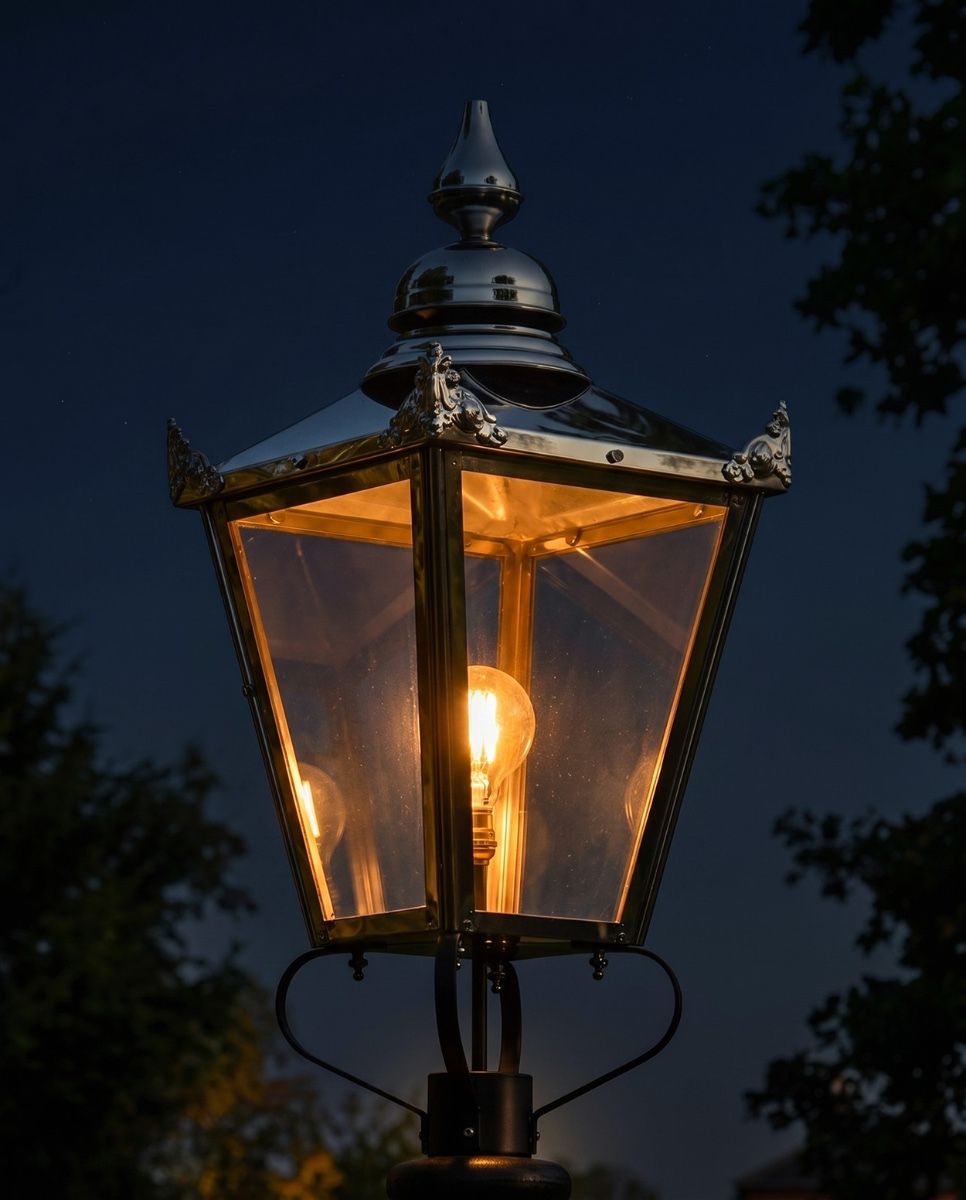 Polished Nickel Victorian Lantern 87cm Digital Illustration At Night