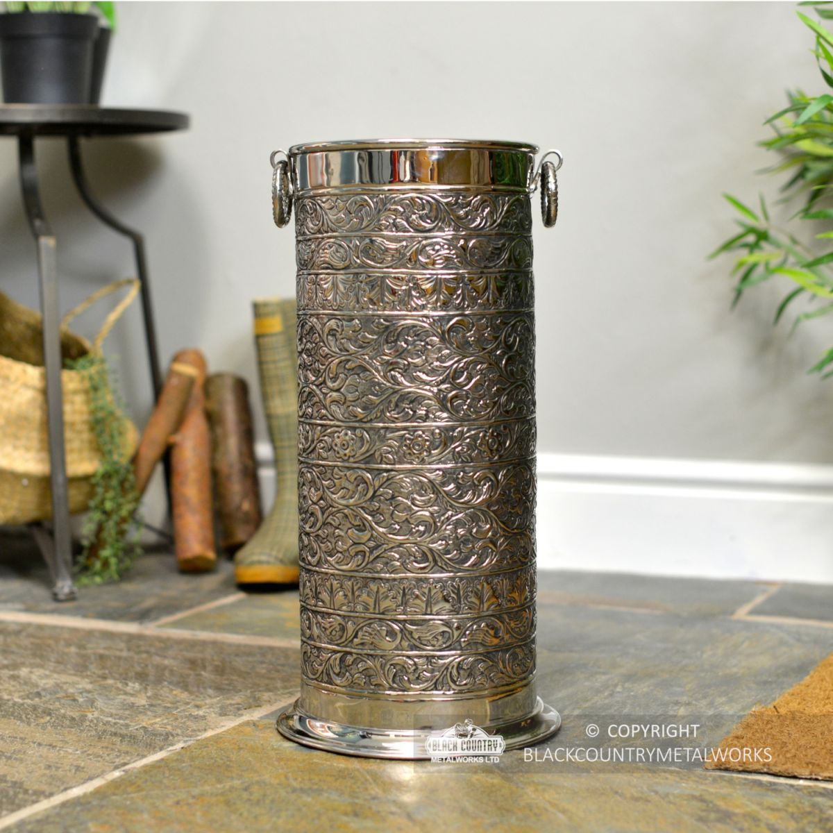 "Rosecroft Manor" Ornate Umbrella Stand Finished in an Antique Nickle "Rosecroft Manor" Ornate Umbrella Stand Finished in an Antique Nickle