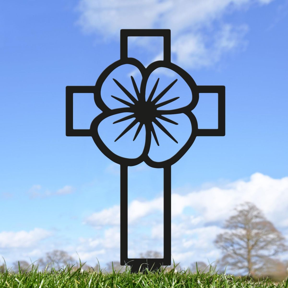 Poppy Cross "Remembrance" Ground Spike in Black Finish Poppy Cross "Remembrance" Ground Spike in Black Finish
