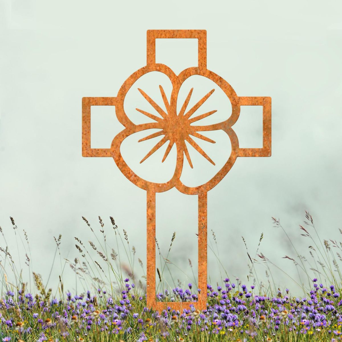 Rustic Ground Spike in Rustic Finish with Poppy Cross "Remembrance" Motif