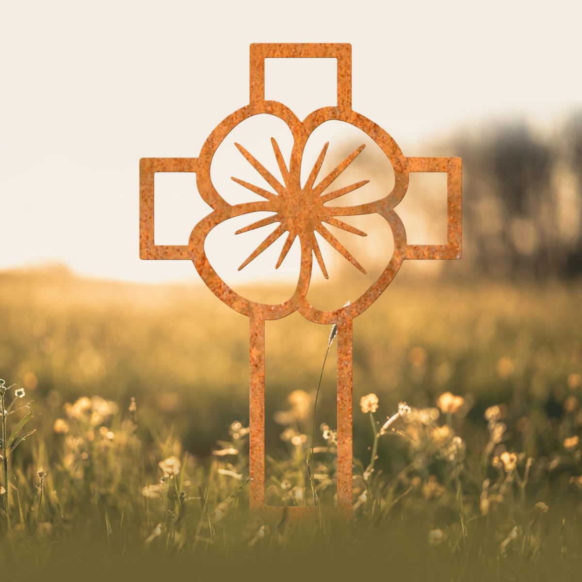 Poppy Cross "Remembrance" Ground Spike in Rustic Finish