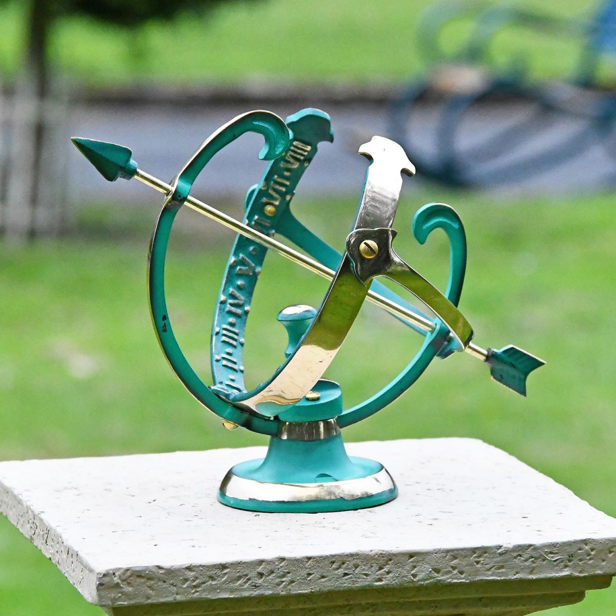 Profatius Armillary Verdigris on Plinth in the Garden