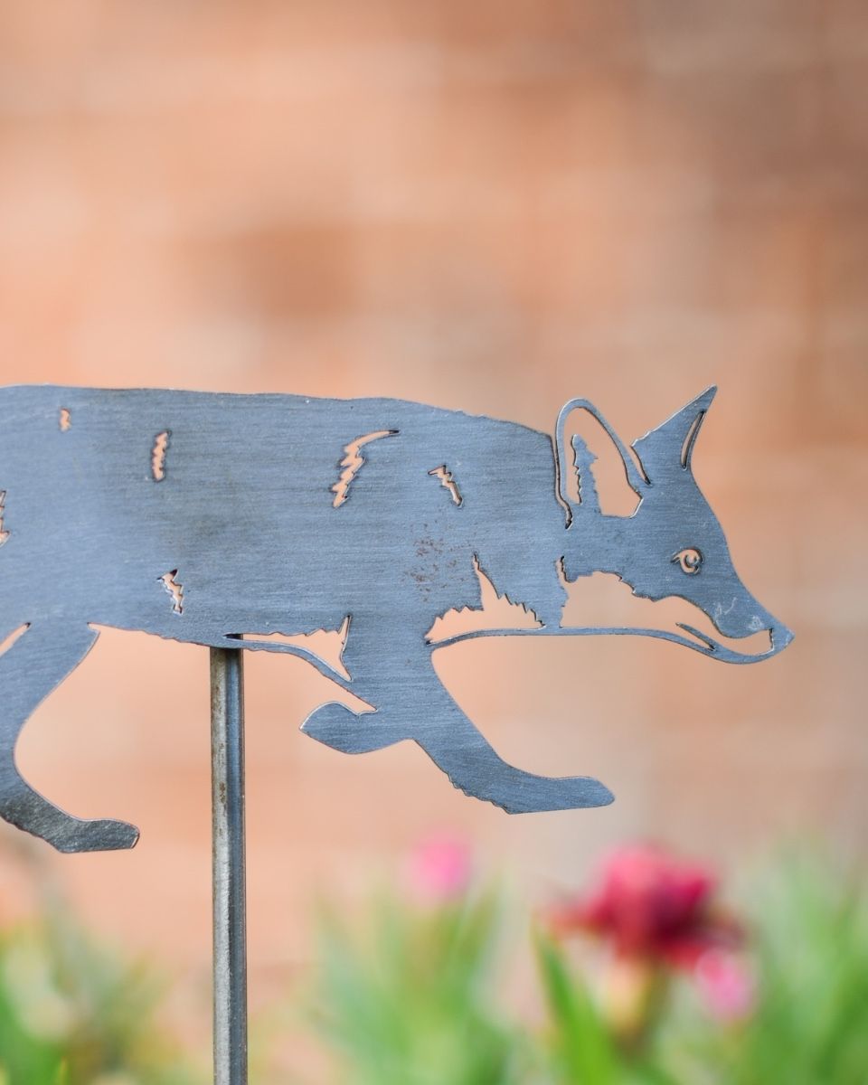 Prowling Fox Artistic Plant Pot Spike - Set of Two close up of head