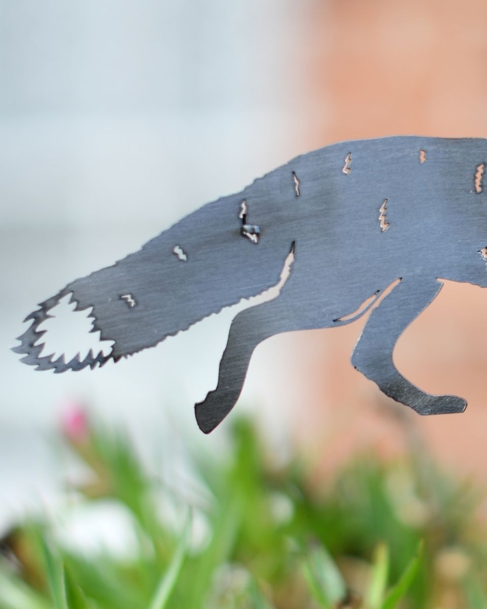 Prowling Fox Artistic Plant Pot Spike - Set of Two close up of tail