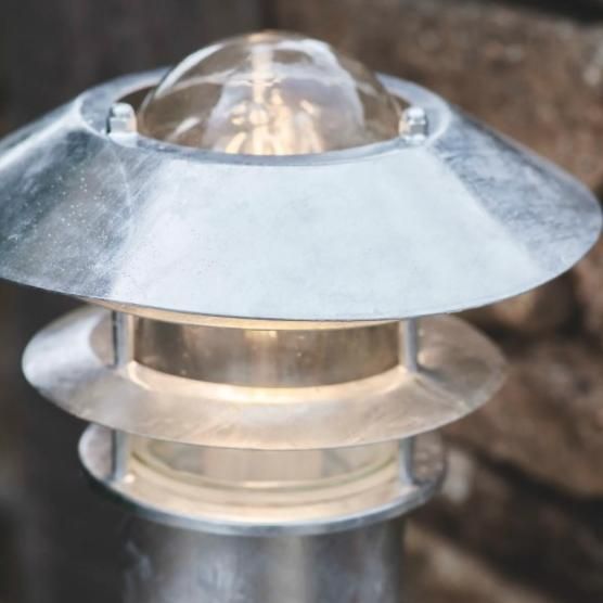 Galvanized Steel Outdoor Coastal Pillar Light Close Up Galvanized Steel Outdoor Coastal Pillar Light Close Up