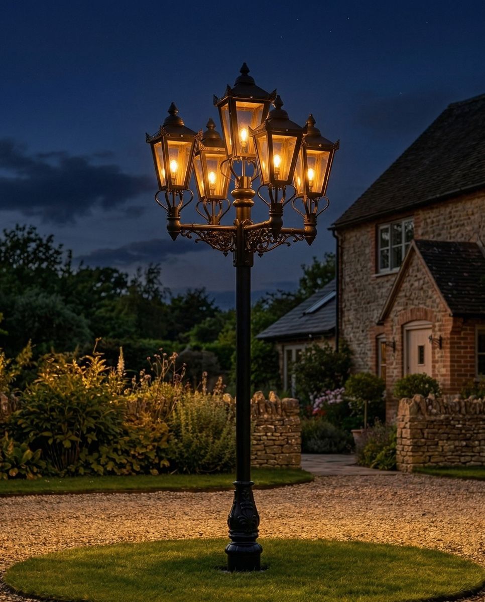 Quintuple Victorian Lamp Post Set - 3m digital illustration at night