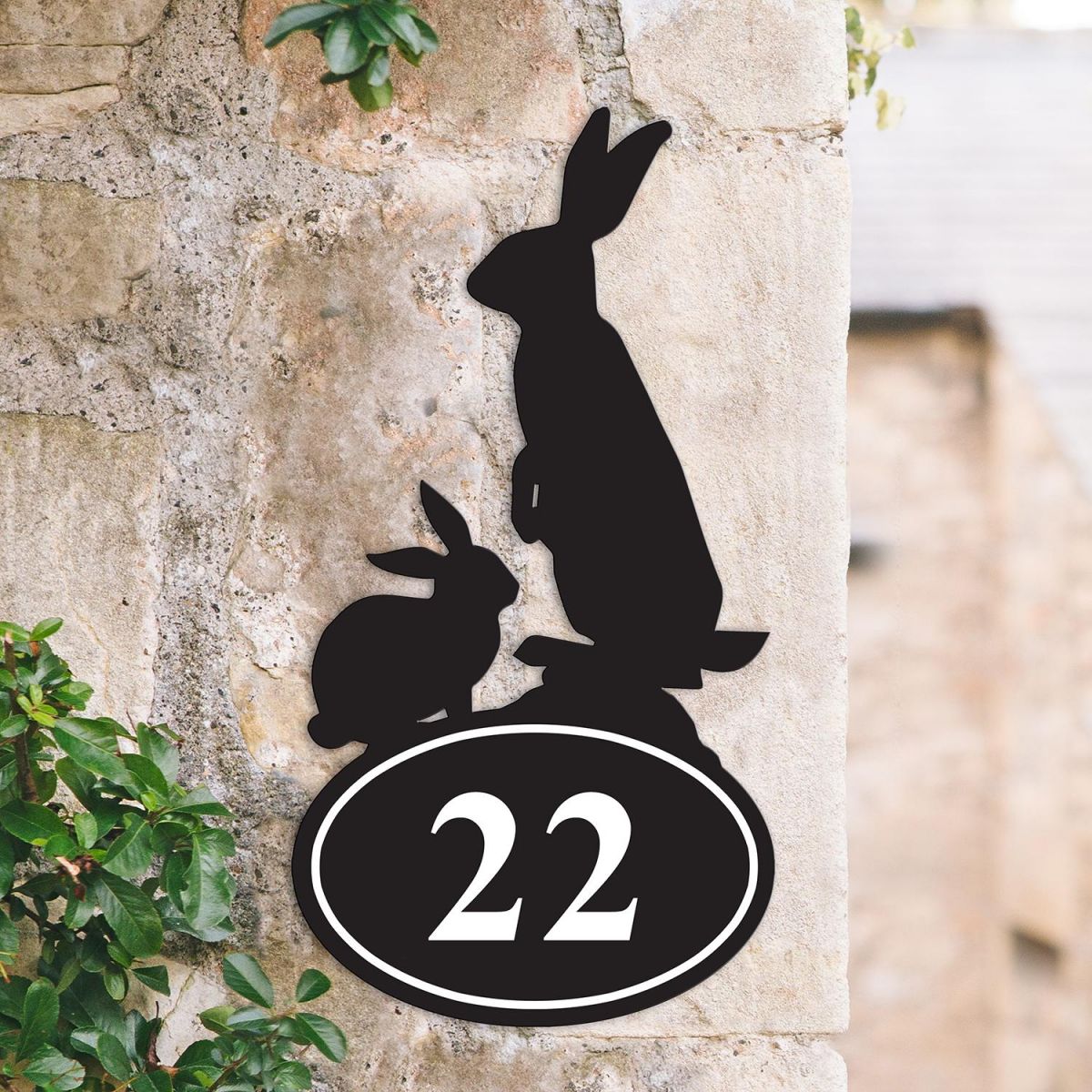 Bespoke Rabbit Iron House Number Sign in Situ