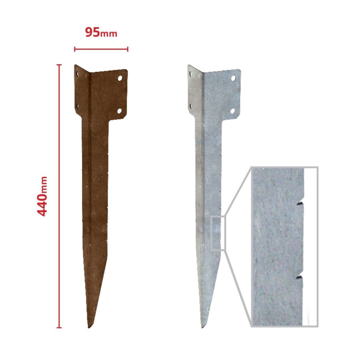 Railway Sleeper Corner Spikes - Single Dimensions on a White Background 