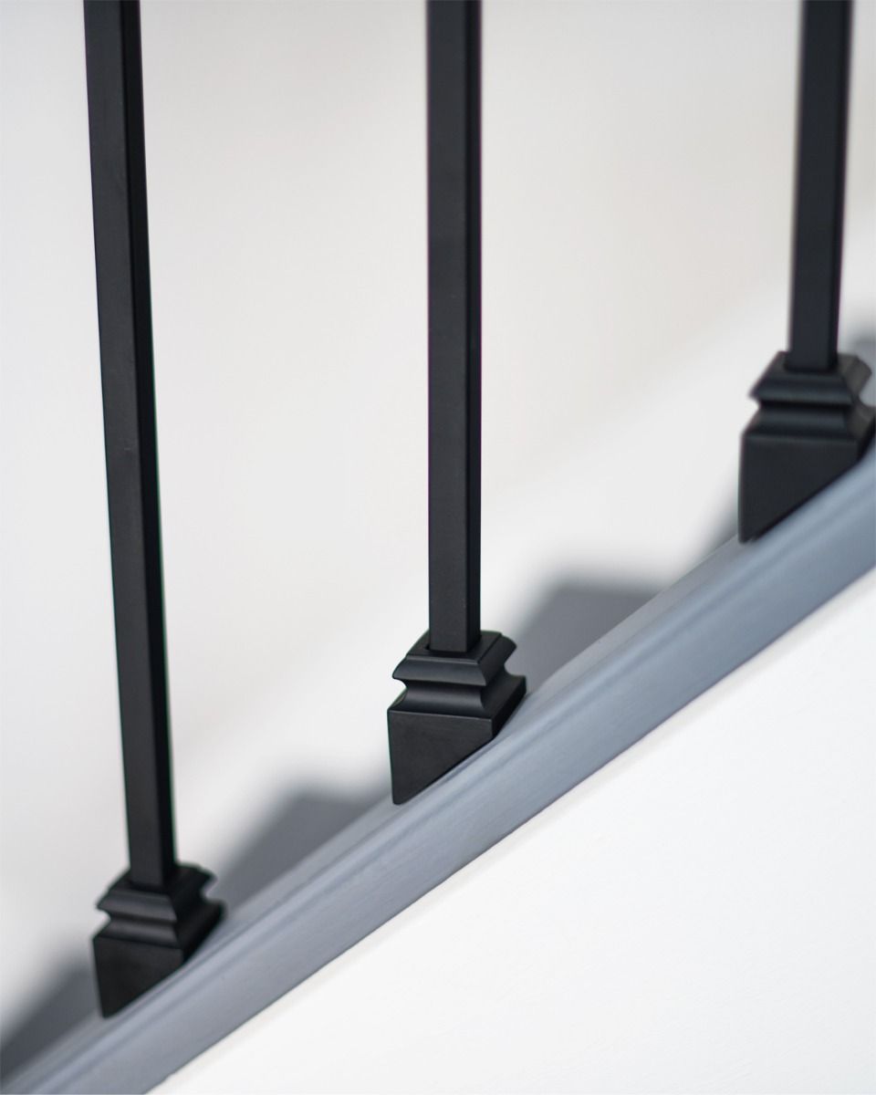 Top Fix Rake Bracket With Matte Black Steel Stair Spindles