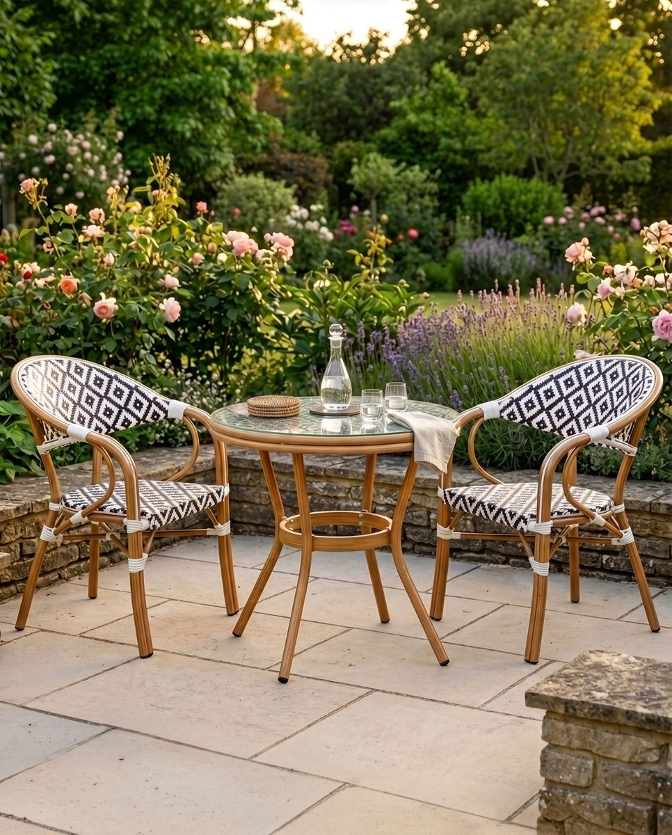 Rattan Black And White Table And Chairs digital illustration dressed table