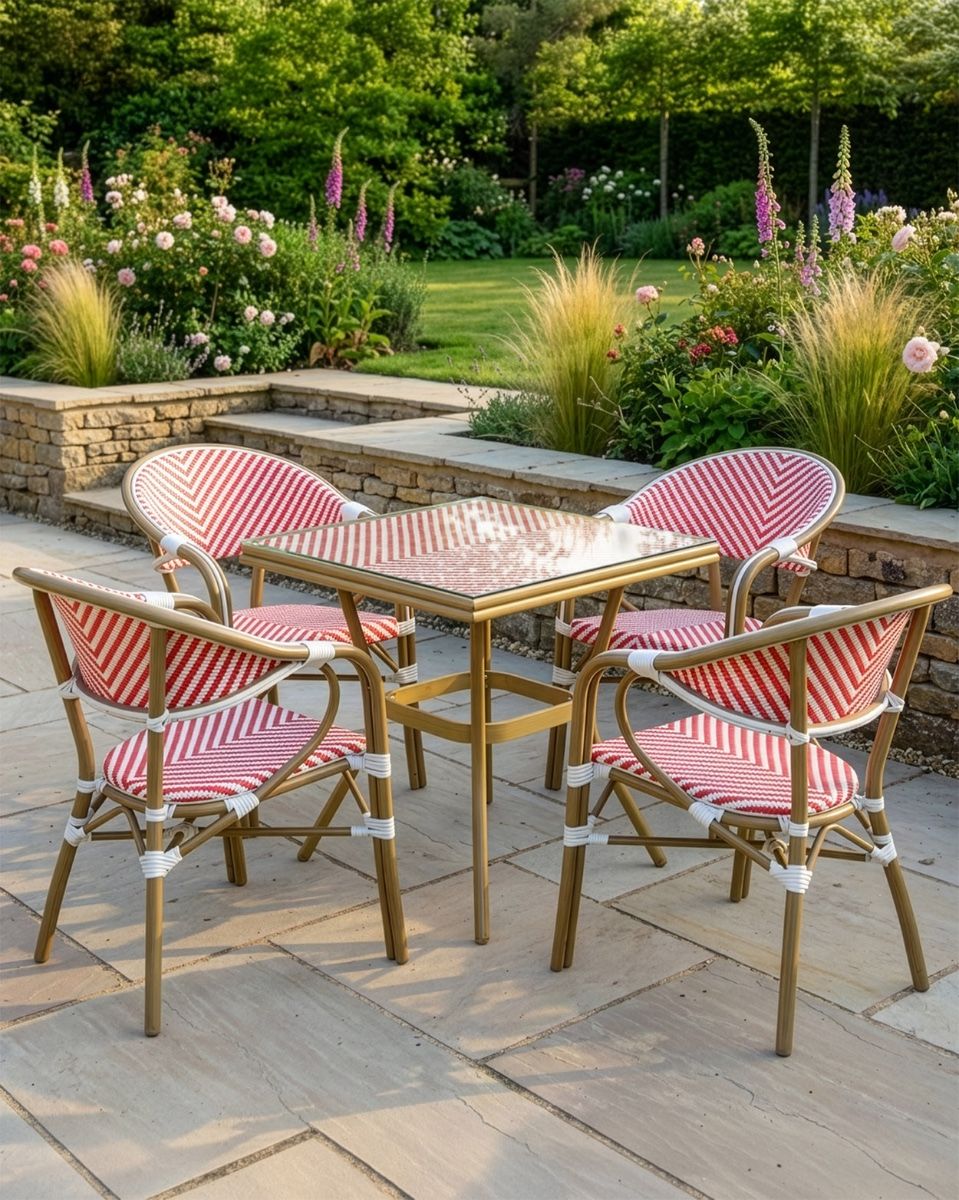 Rattan Red Table And Chairs digital illustration