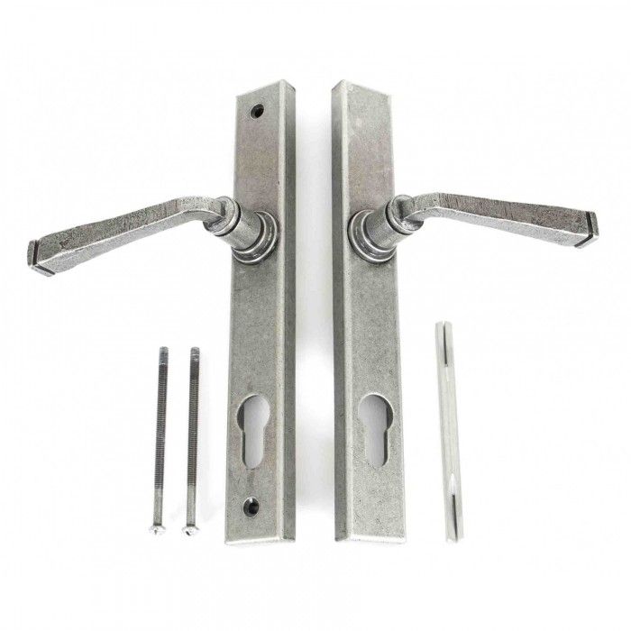 Sprung Slimline Lever Espagnolette Lock Set Pewter Interior/Exterior with Fixings