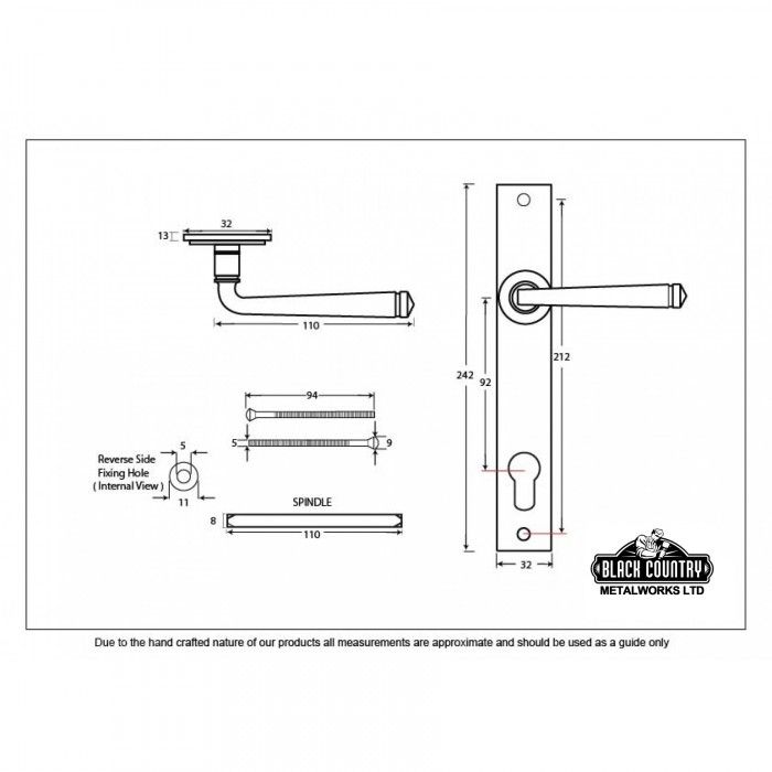 Ravencroft Iron Lever Handle Dimensions