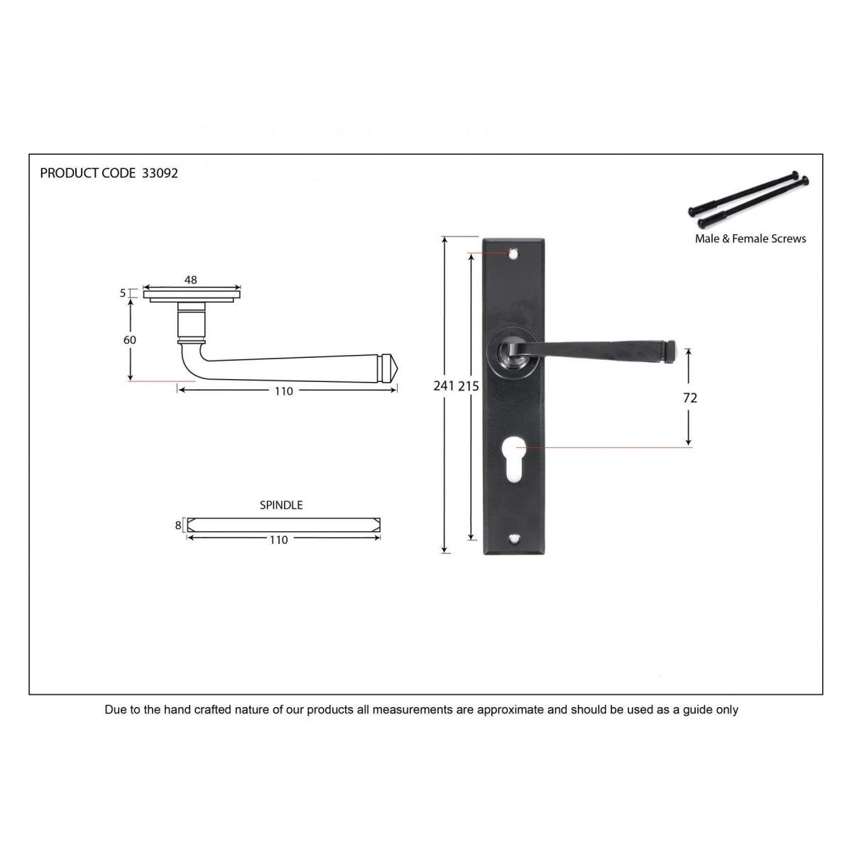 "Ravenscroft" Black Lever Euro Lock Set Dimensions