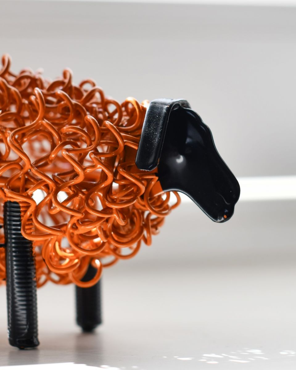 Close up of face detail on recycled metal art sculpture Close up of face detail on recycled metal art sculpture