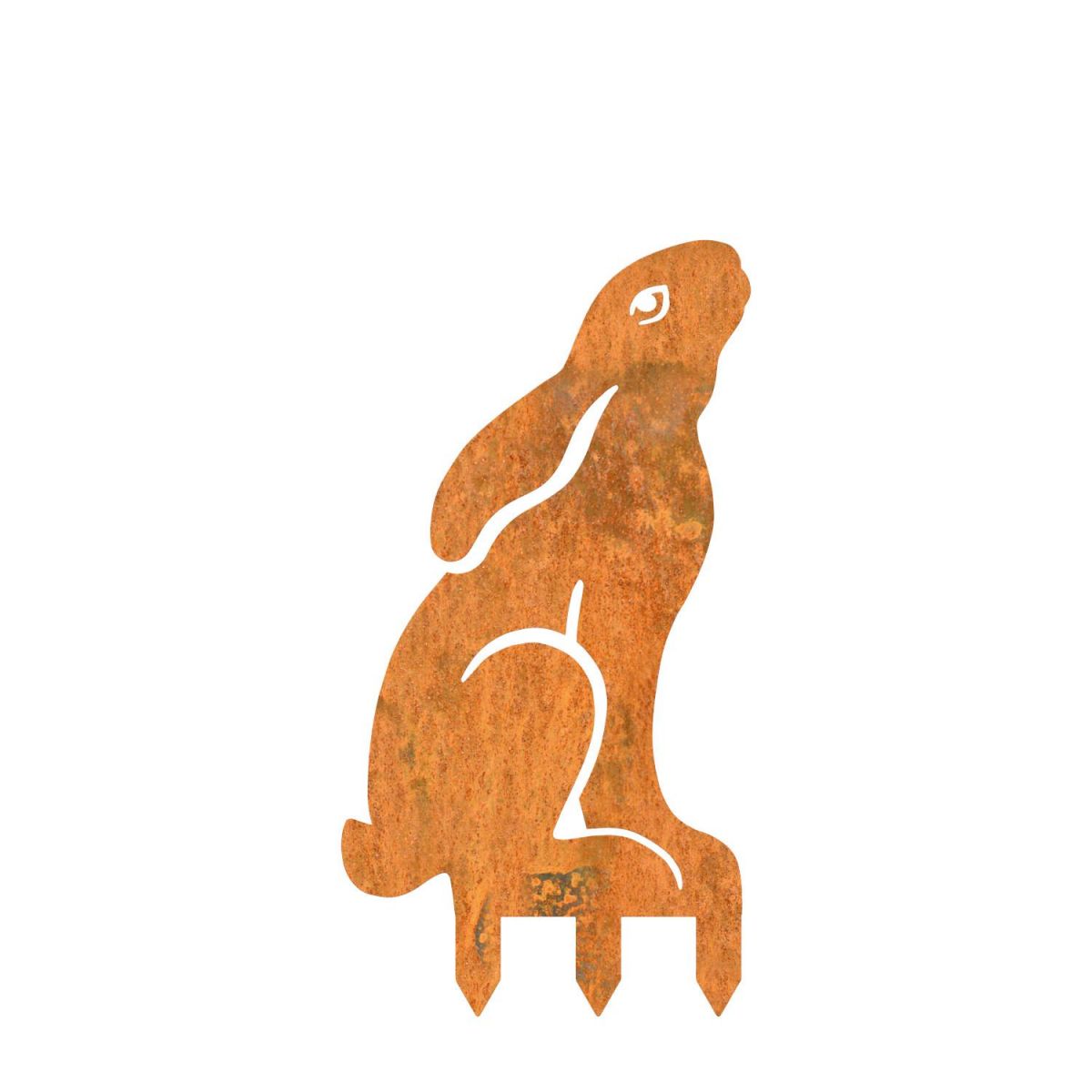 Realistic Moon Gazing Hare Sheet Steel Silhouette in Rustic Finish with Spikes