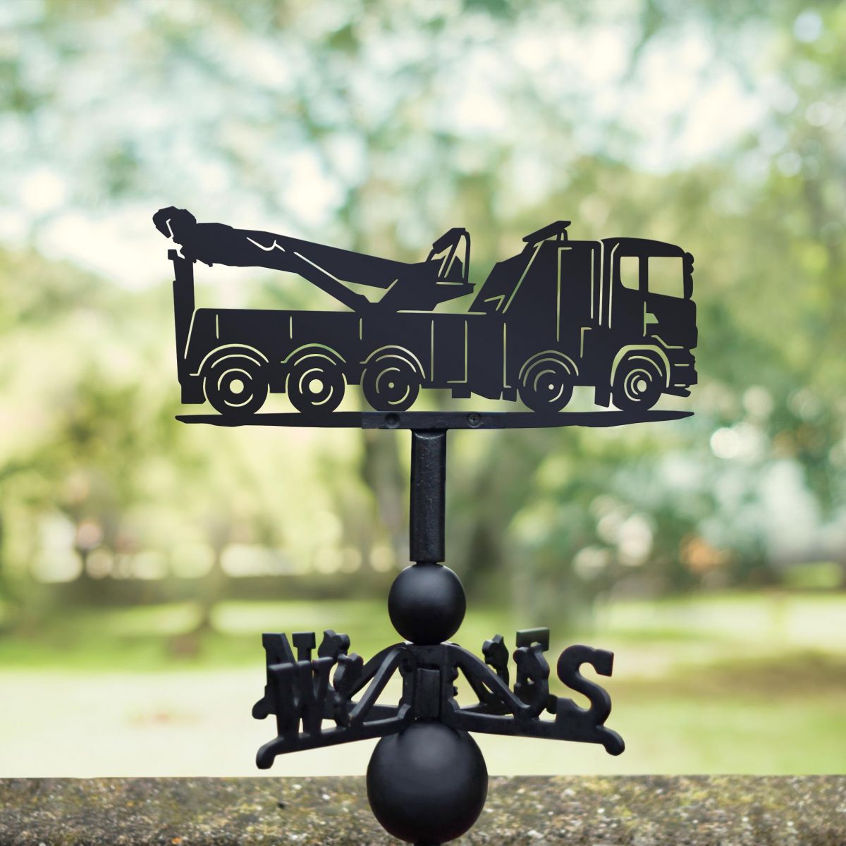 Recovery Truck Weathervane in Use in the Garden