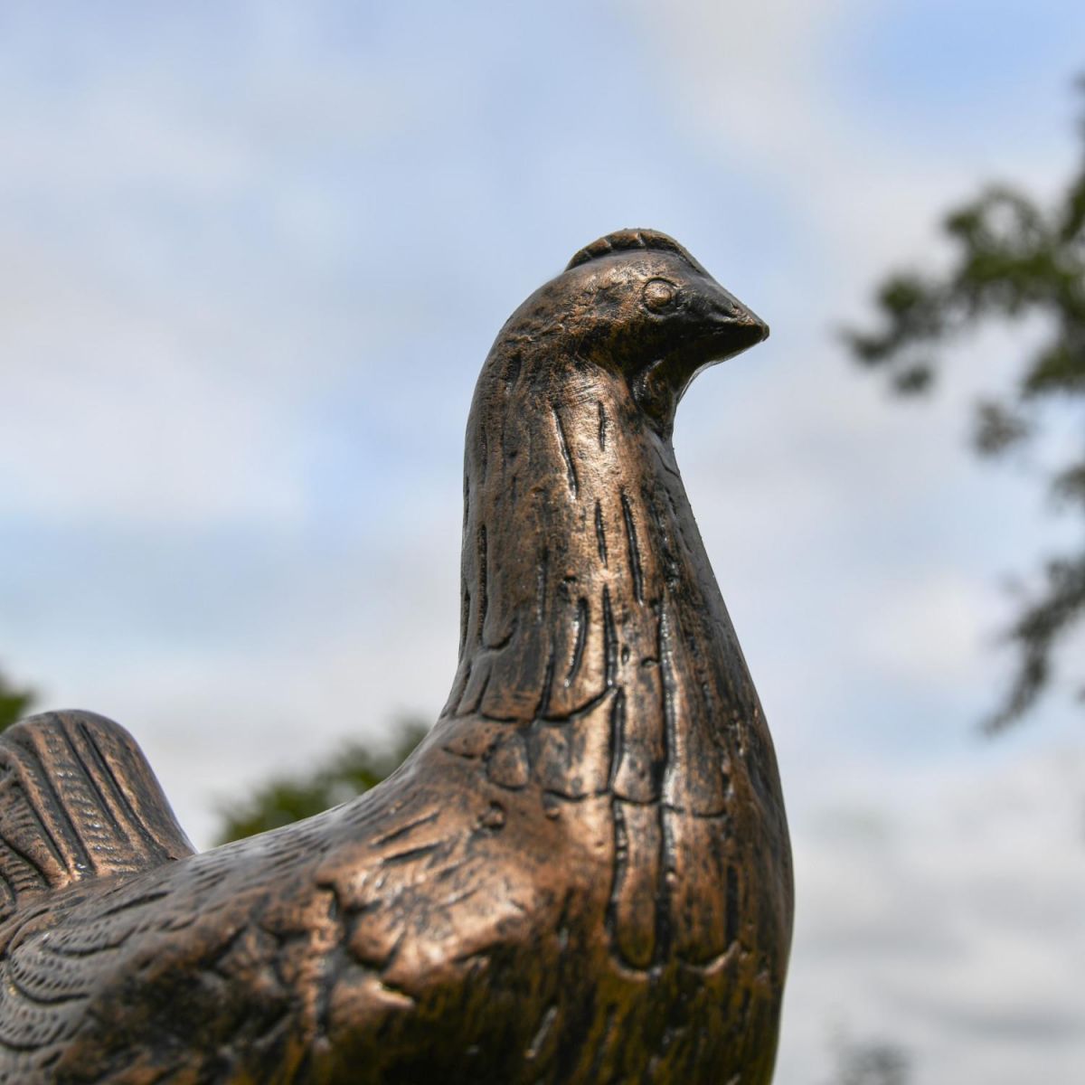 Close-Up of Recycled Cast Aluminium Bronze Dauntless Chicken Sculpture