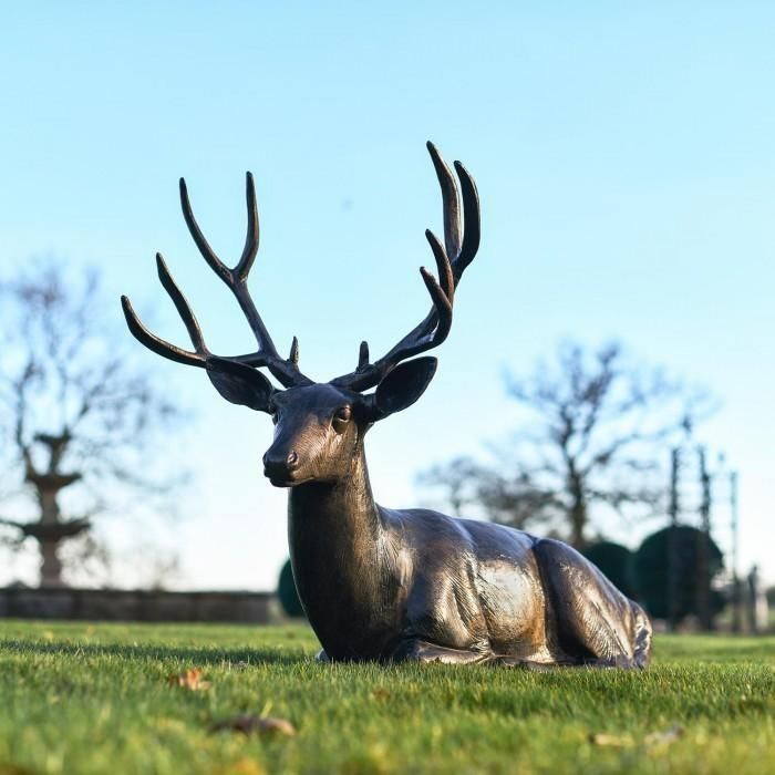 Close-up of the Lying Down Stag in Situ in the Garden