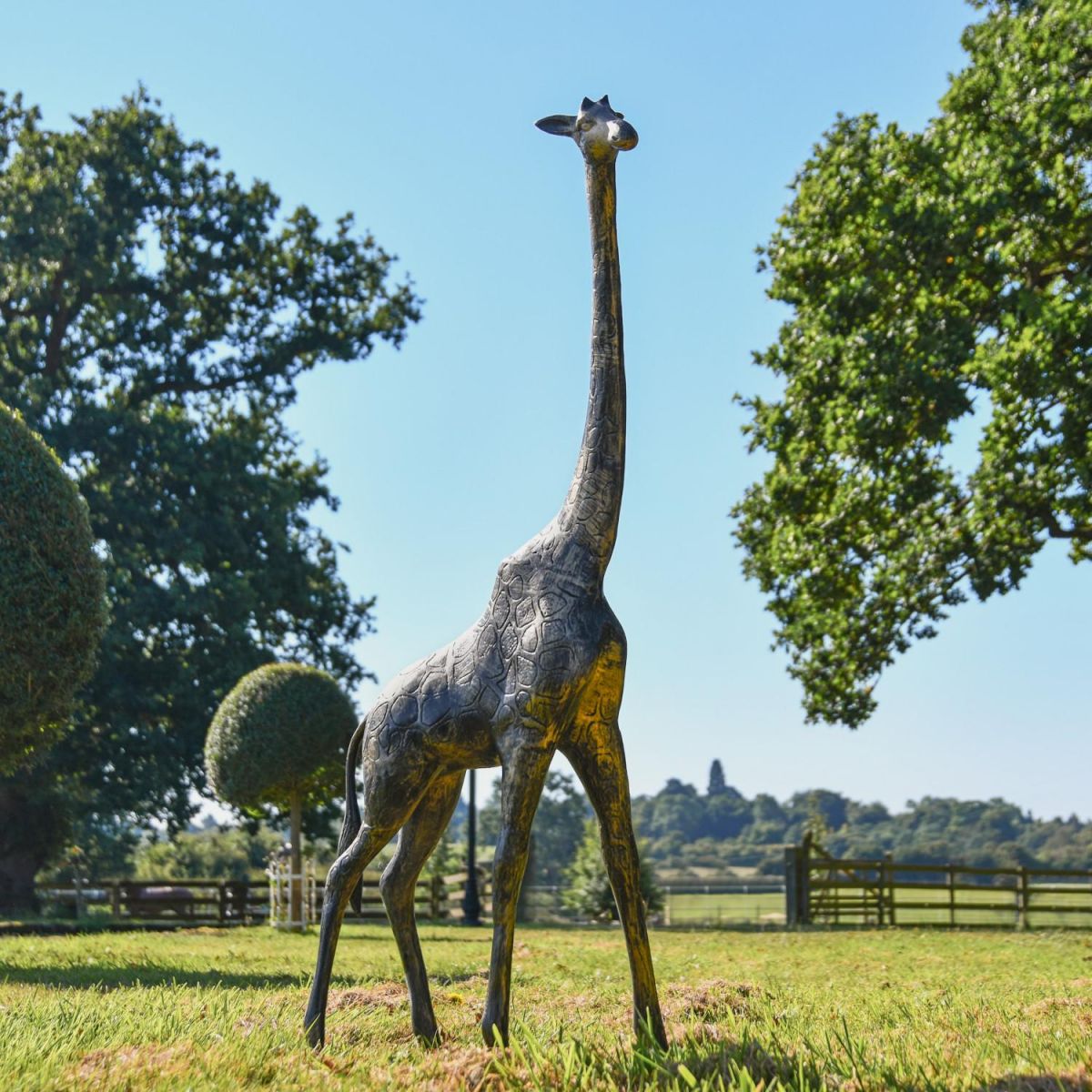 Recycled Cast Aluminium Brushed Gold Giraffe Sculpture - 122cm