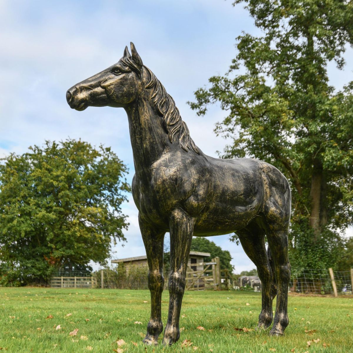 Recycled Cast Aluminium Brushed Gold "Goldado" Horse Sculpture in Situ Recycled Cast Aluminium Brushed Gold "Goldado" Horse Sculpture in Situ