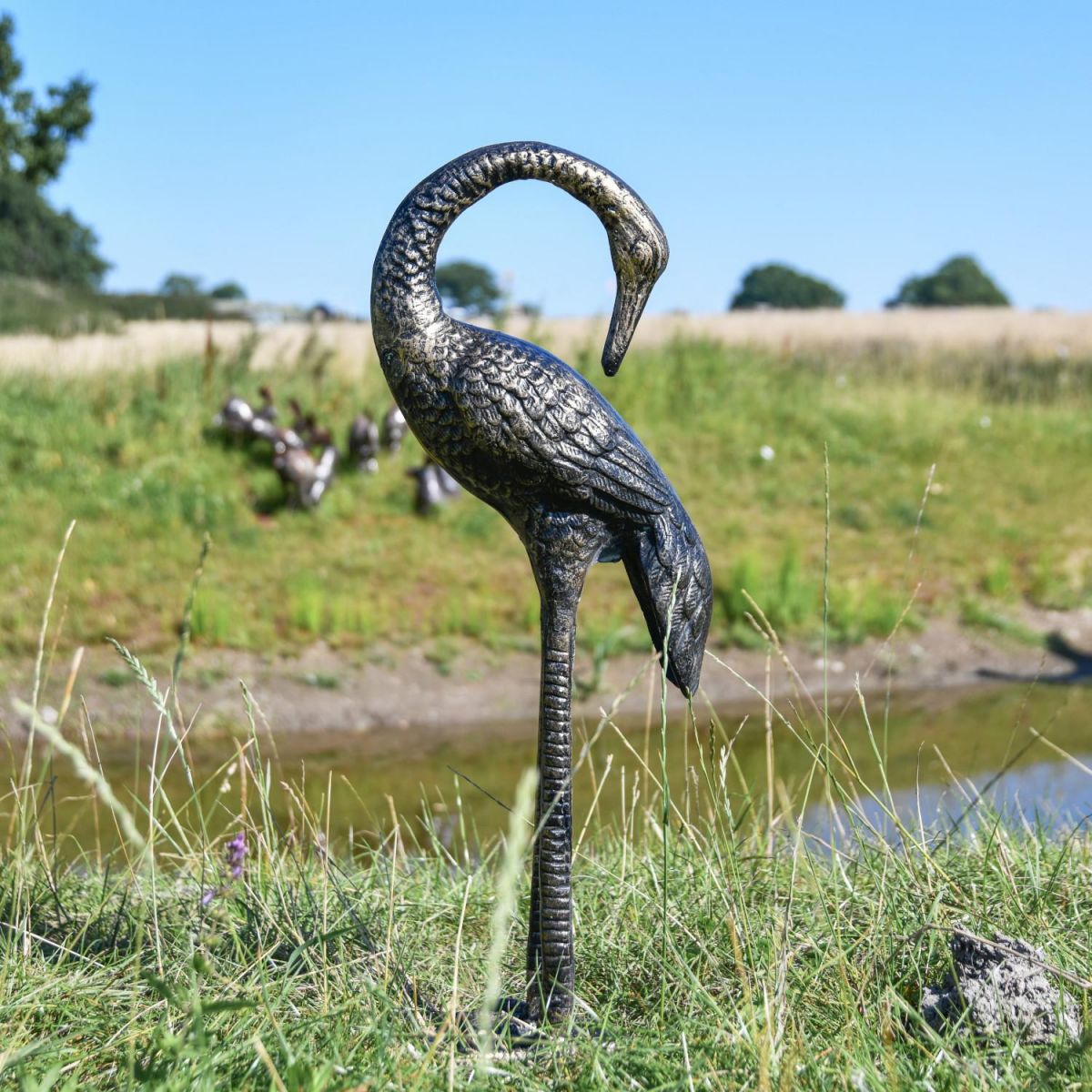 Recycled Cast Aluminium Brushed Gold "Goliath" Heron Sculpture - Facing Backwards