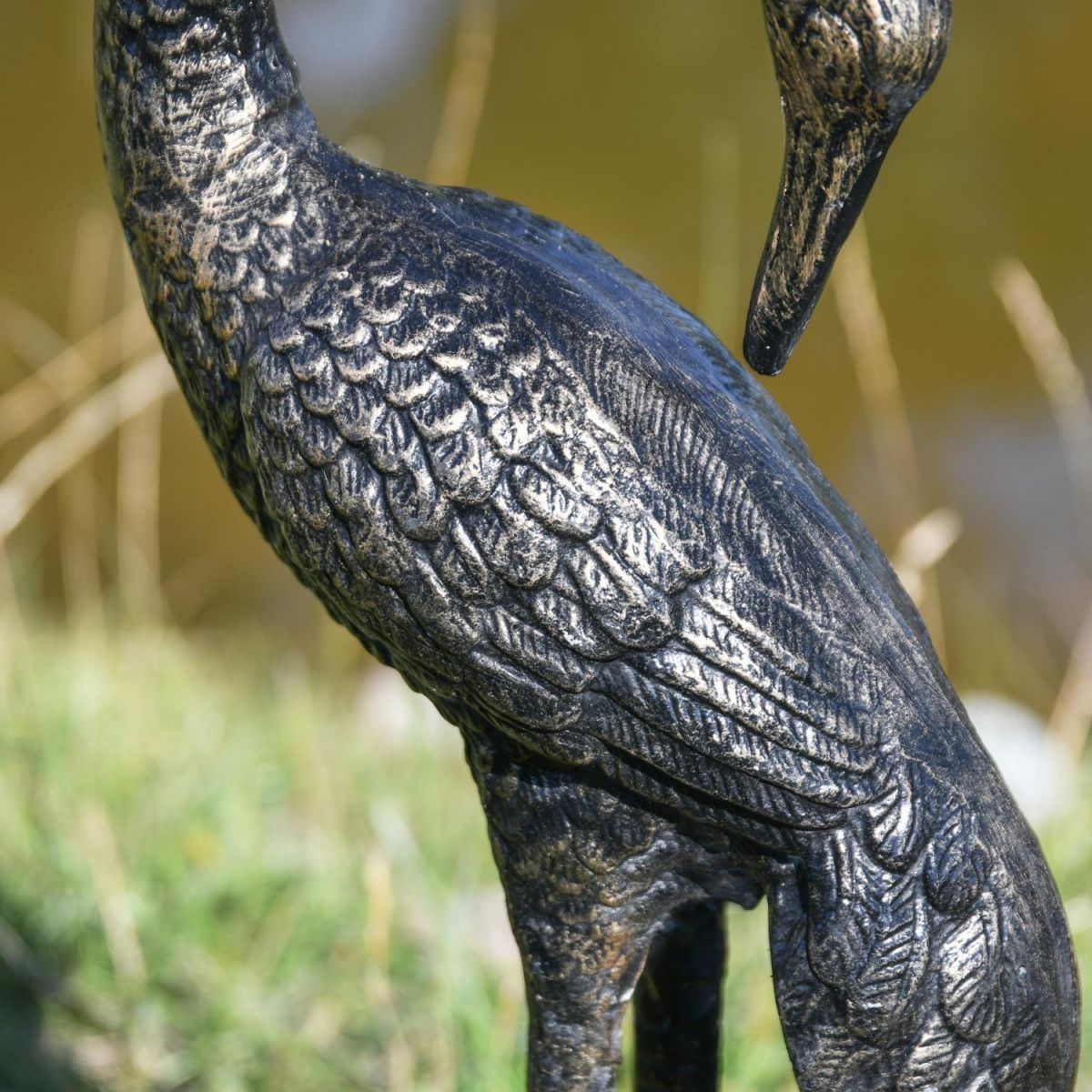 Close-Up of Feather Detail on Heron Sculpture