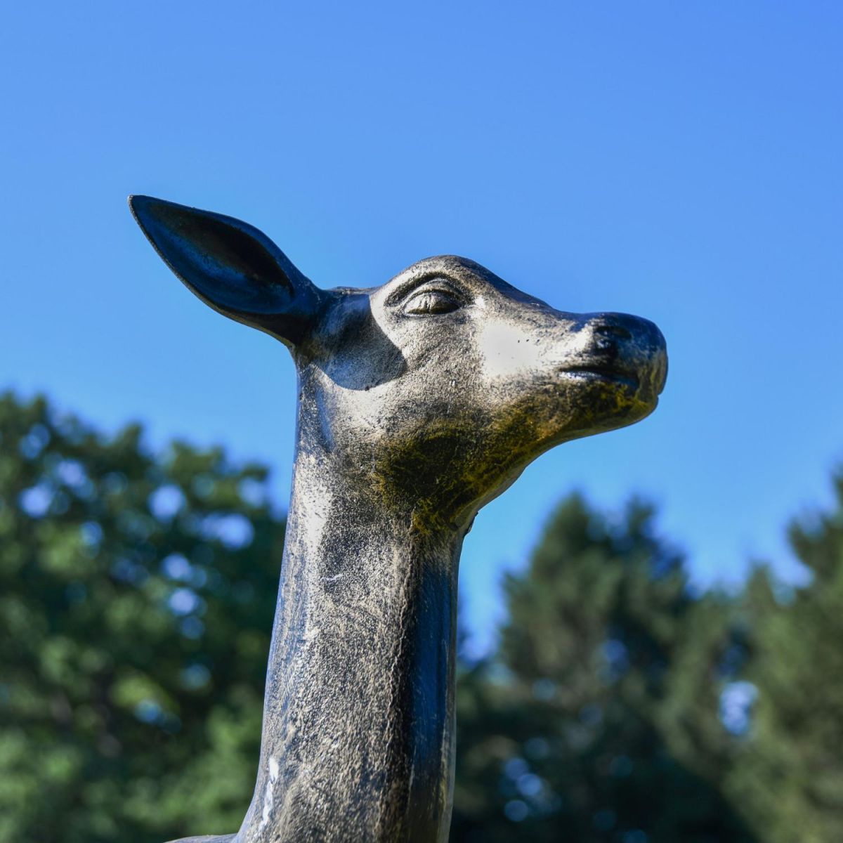 Close-Up of Recycled Cast Aluminium Brushed Gold Regal Doe Sculpture Close-Up of Recycled Cast Aluminium Brushed Gold Regal Doe Sculpture