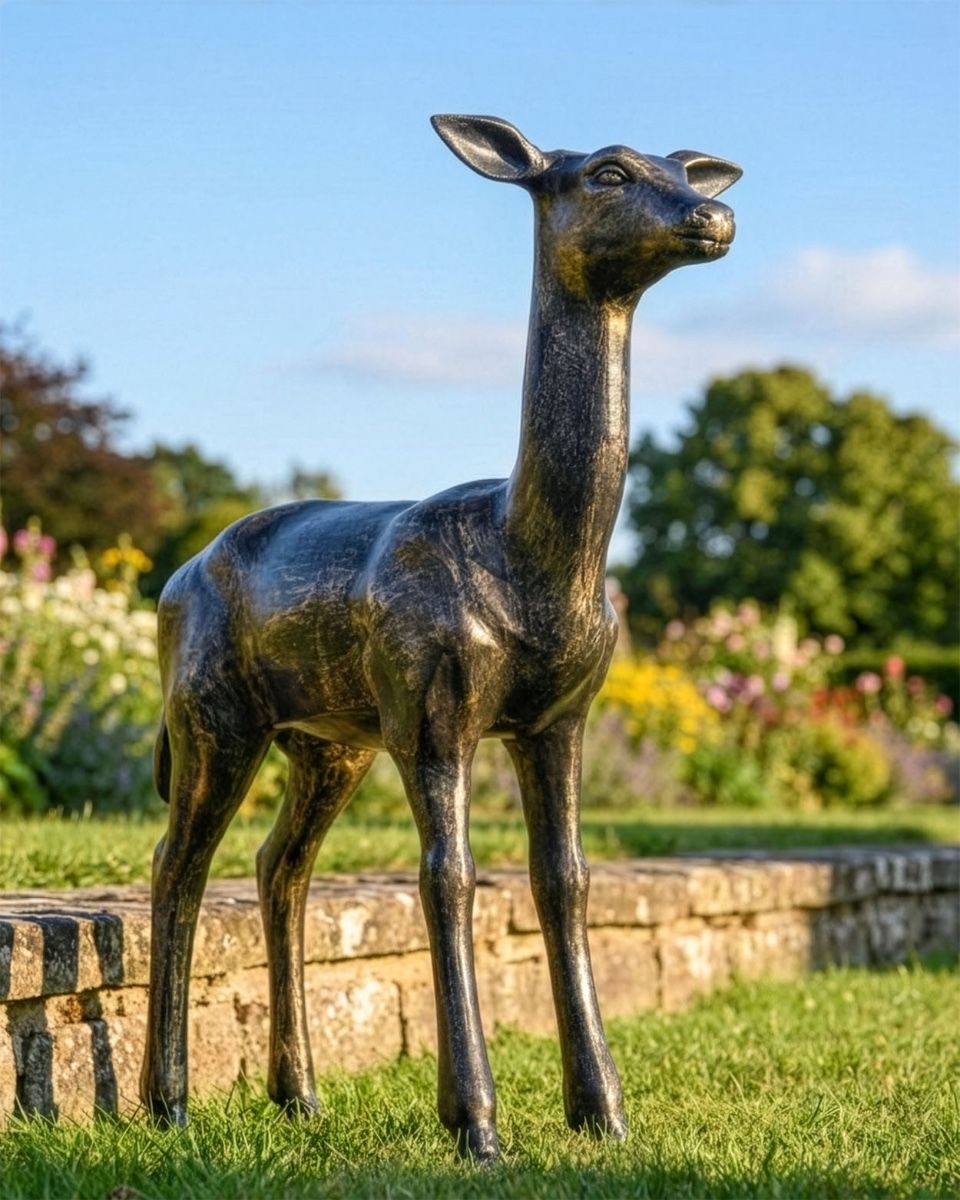 Recycled Cast Aluminium Brushed Gold "Regal" Doe Sculpture Digital Illustration