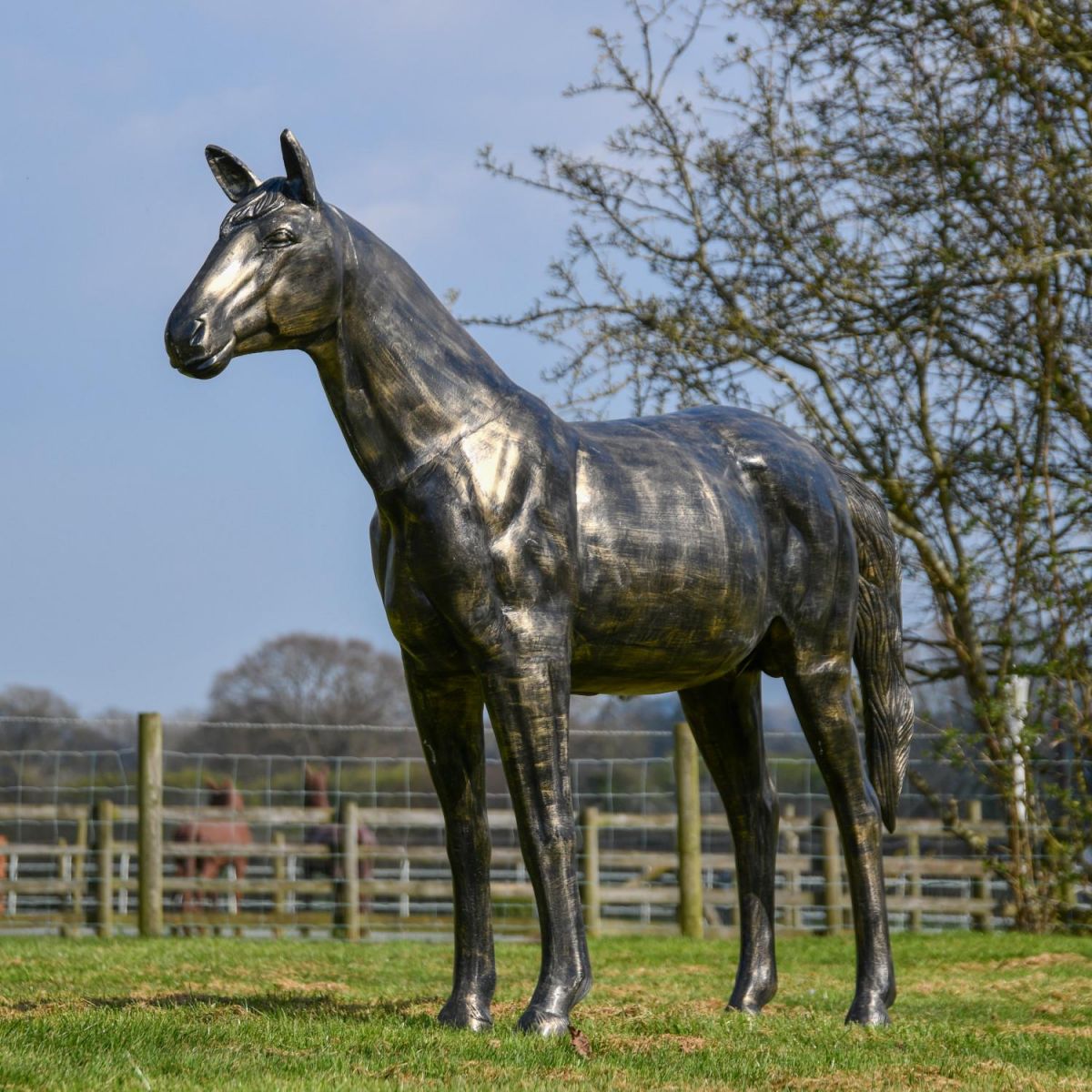 Recycled Cast Aluminium Brushed Gold Roached Horse Sculpture  Recycled Cast Aluminium Brushed Gold Roached Horse Sculpture