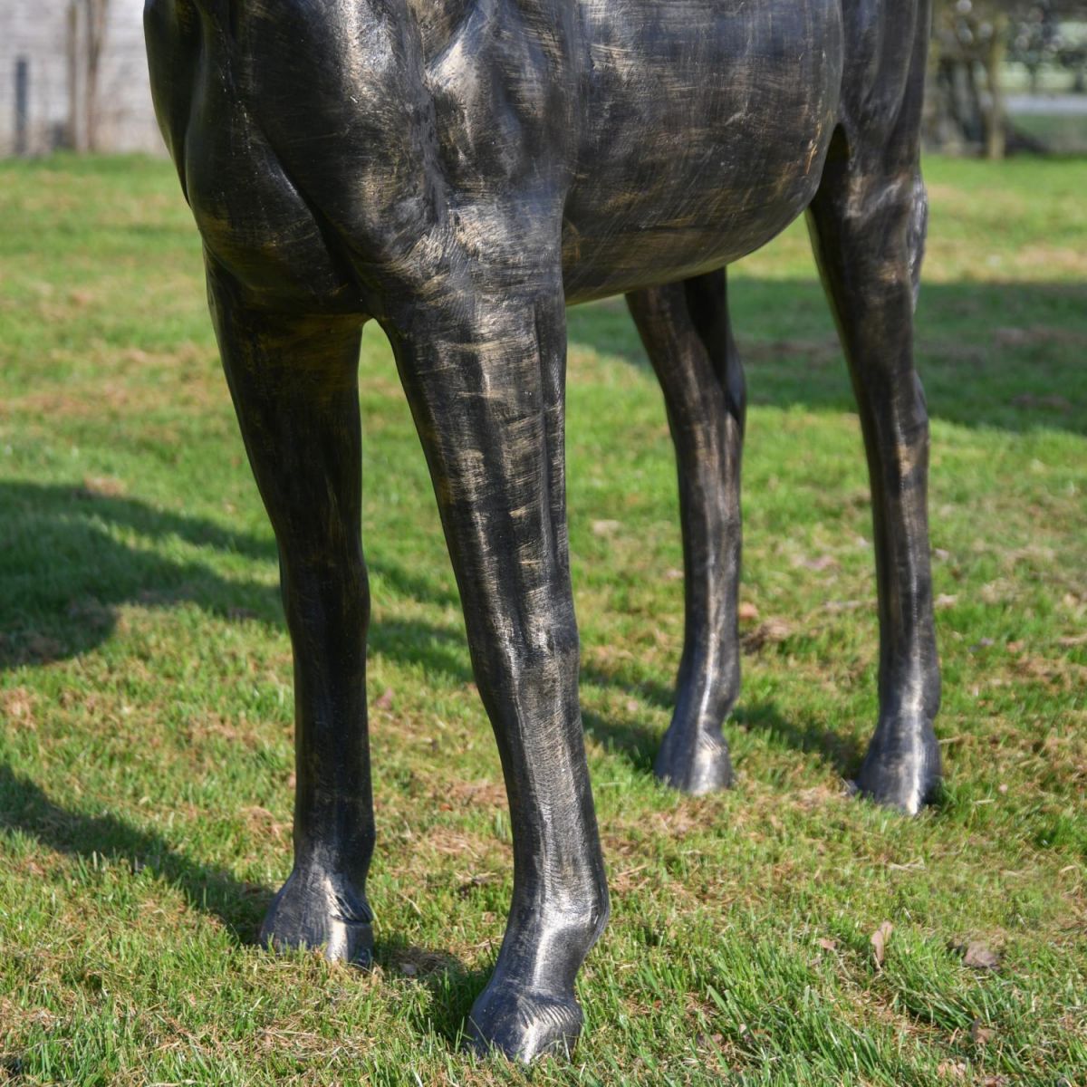 Close-Up of Recycled Cast Aluminium Brushed Gold Roached Horse Sculpture  Close-Up of Recycled Cast Aluminium Brushed Gold Roached Horse Sculpture