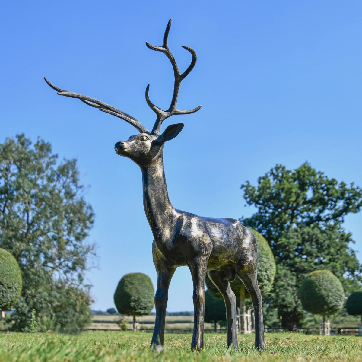 Recycled Cast Aluminium Brushed Gold Standing Buck Sculpture in Situ Recycled Cast Aluminium Brushed Gold Standing Buck Sculpture in Situ