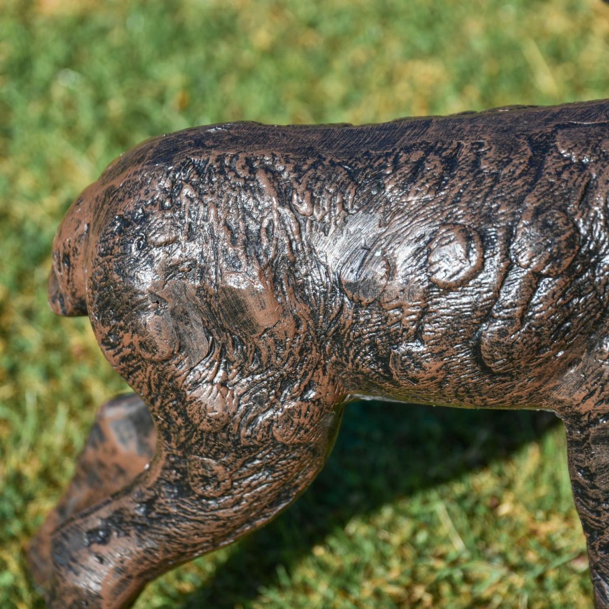 Close-Up of Recycled Cast Aluminium Brushed Gold Standing Fawn Sculpture
