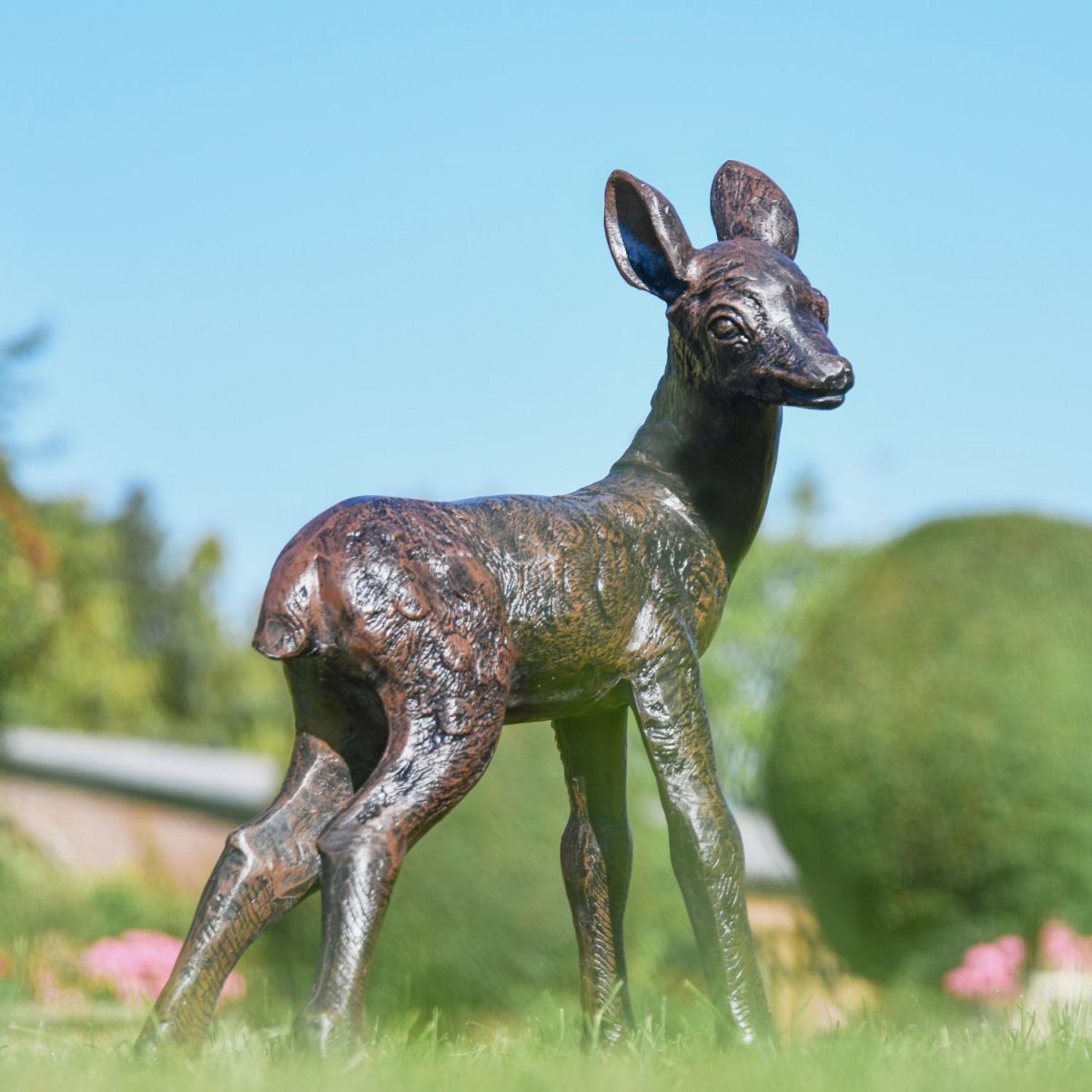 Recycled Cast Aluminium Brushed Gold Standing Fawn Sculpture