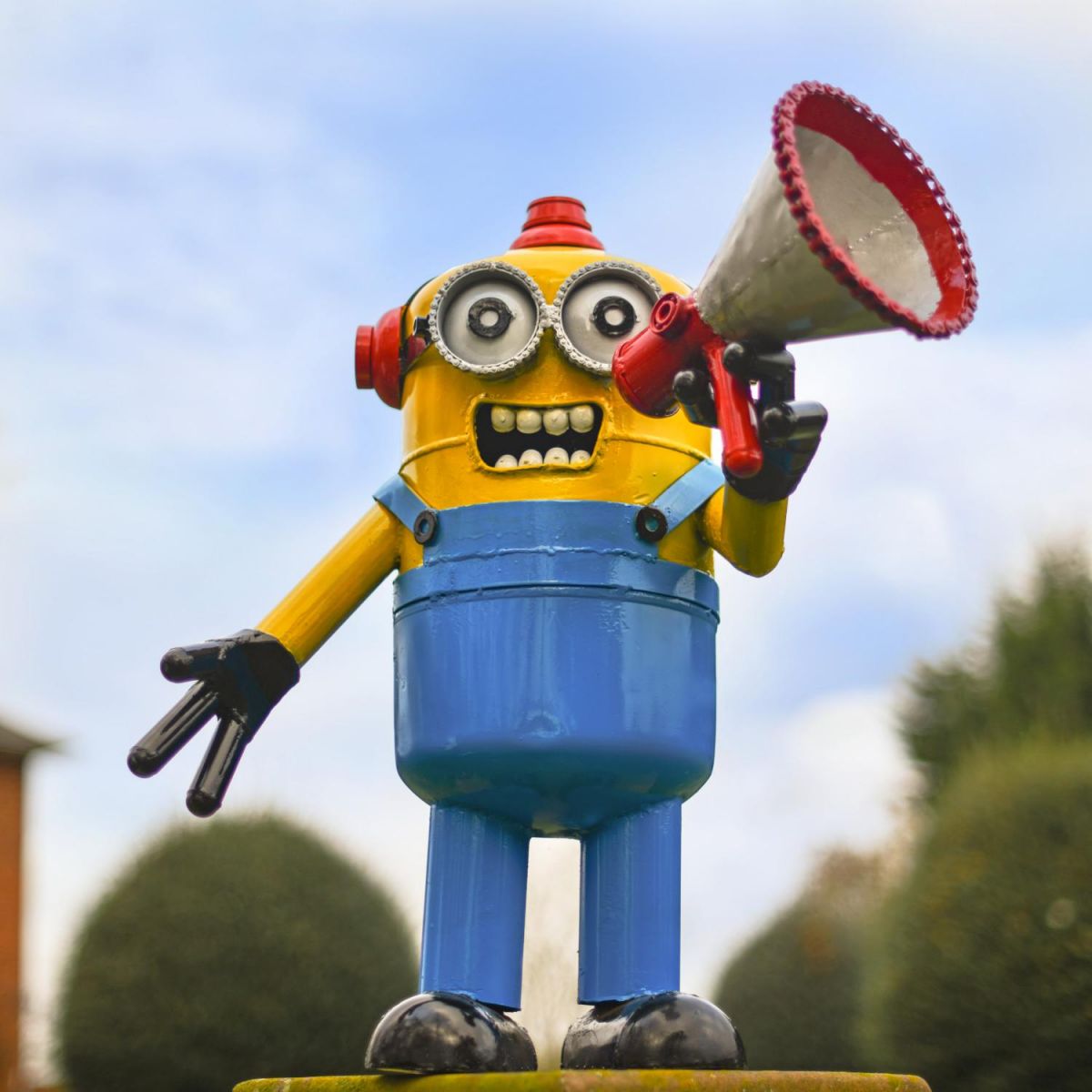 Recycled Metal "Emergency Call" Minion Sculpture
